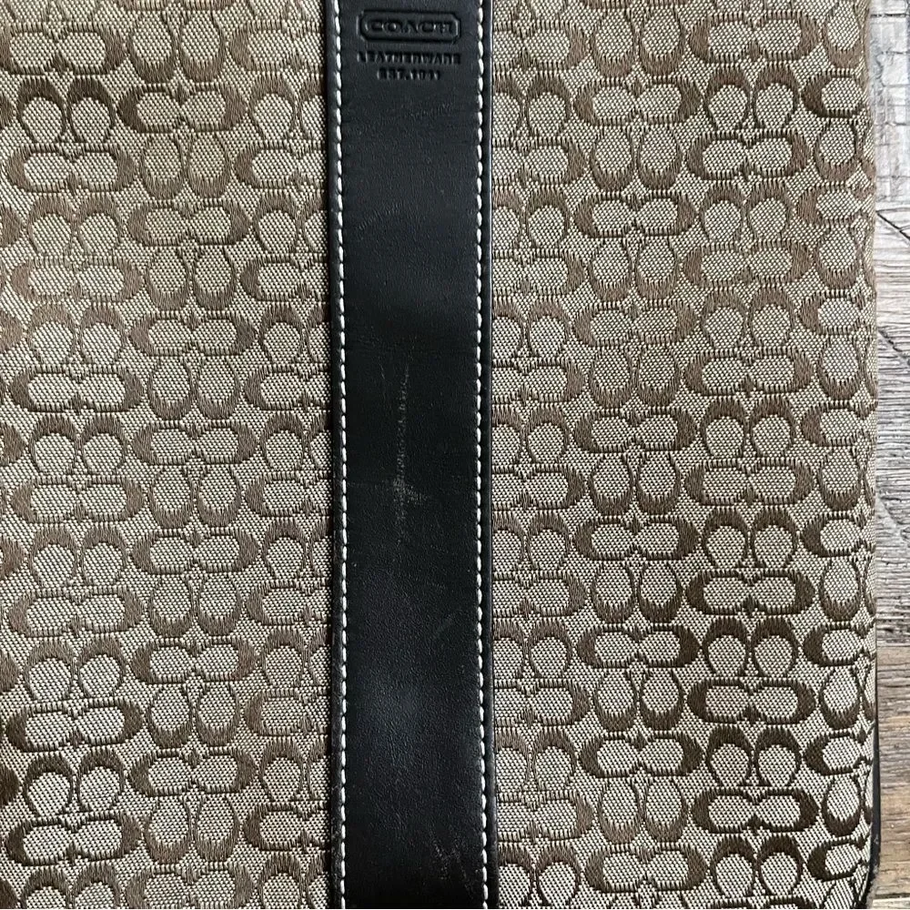 Coach Canvas Leather Trim Tan Brown Crossbody Filebag Signature Travel Purse Y2K